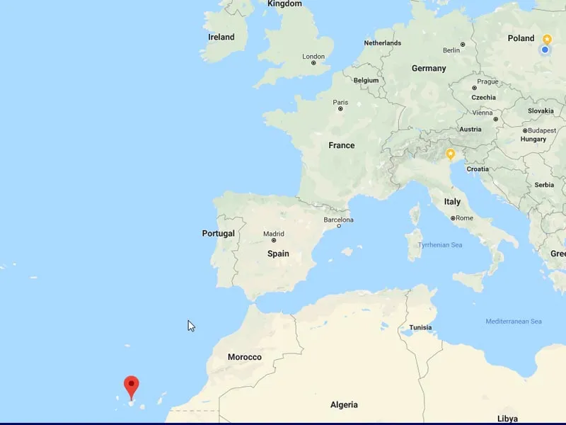 Mapa Teneryfy i Wysp Kanaryjskich w kontekście Afryki i Europy