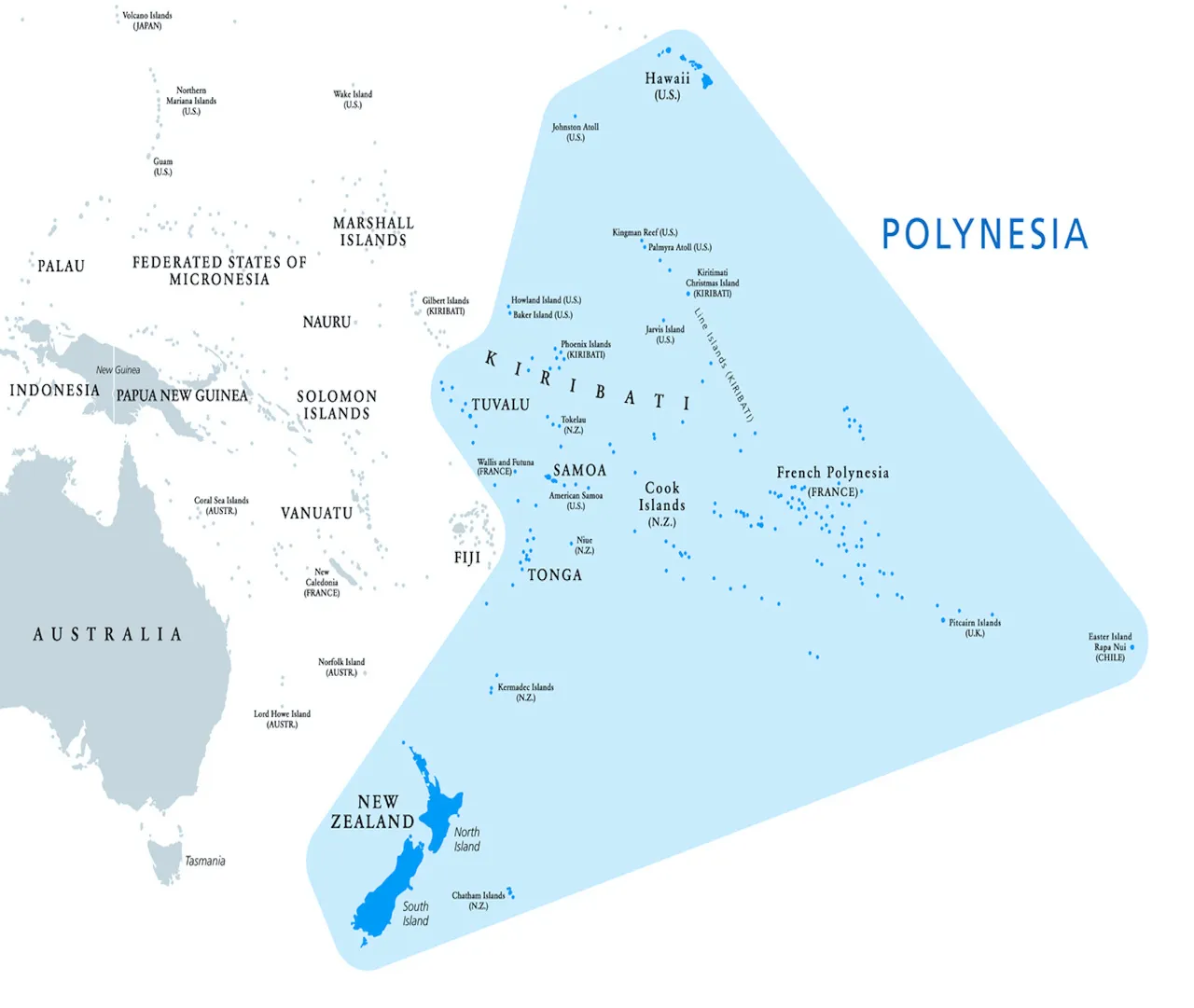 mapa Polinezja Francuska wyspy Tahiti Hiva Oa