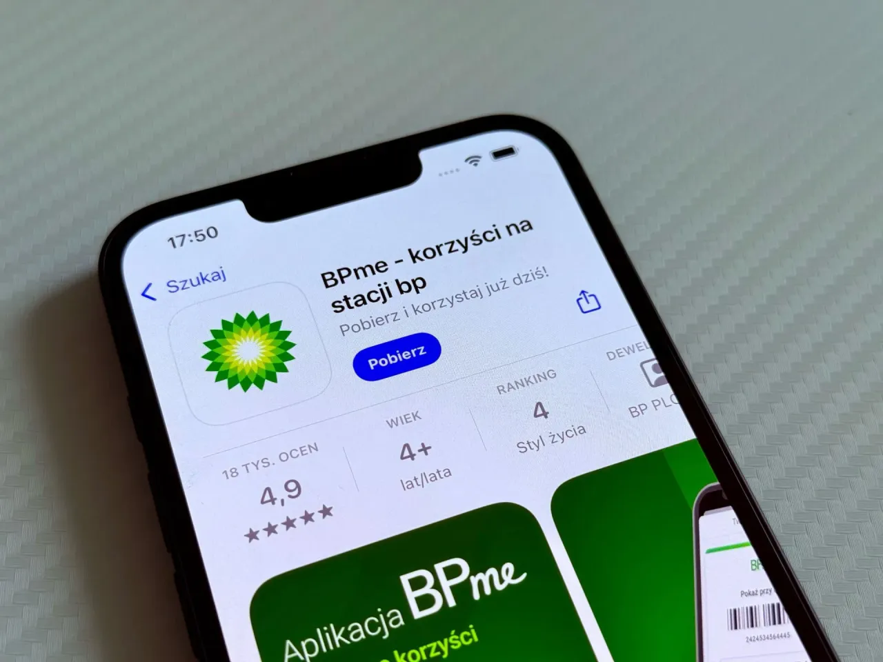 Ekran aplikacji BPme z opcją myjni