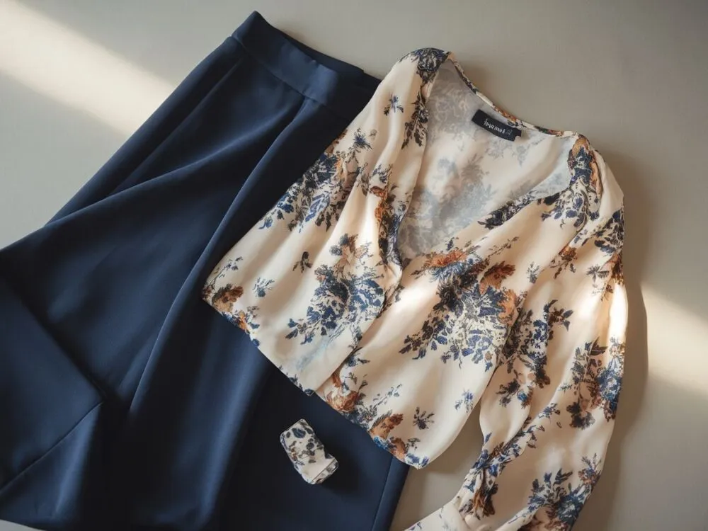 Bluzki w paski grochy kwiaty do granatowych spodni