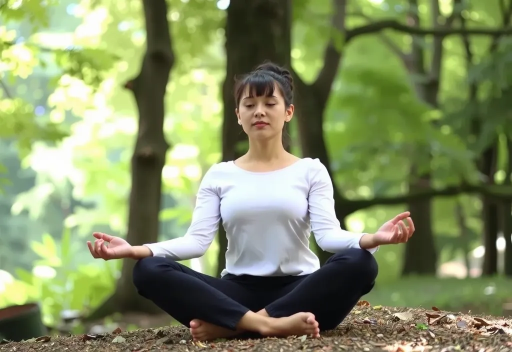 Osoba medytująca w spokojnym otoczeniu, symbolizująca równowagę psychiczną
