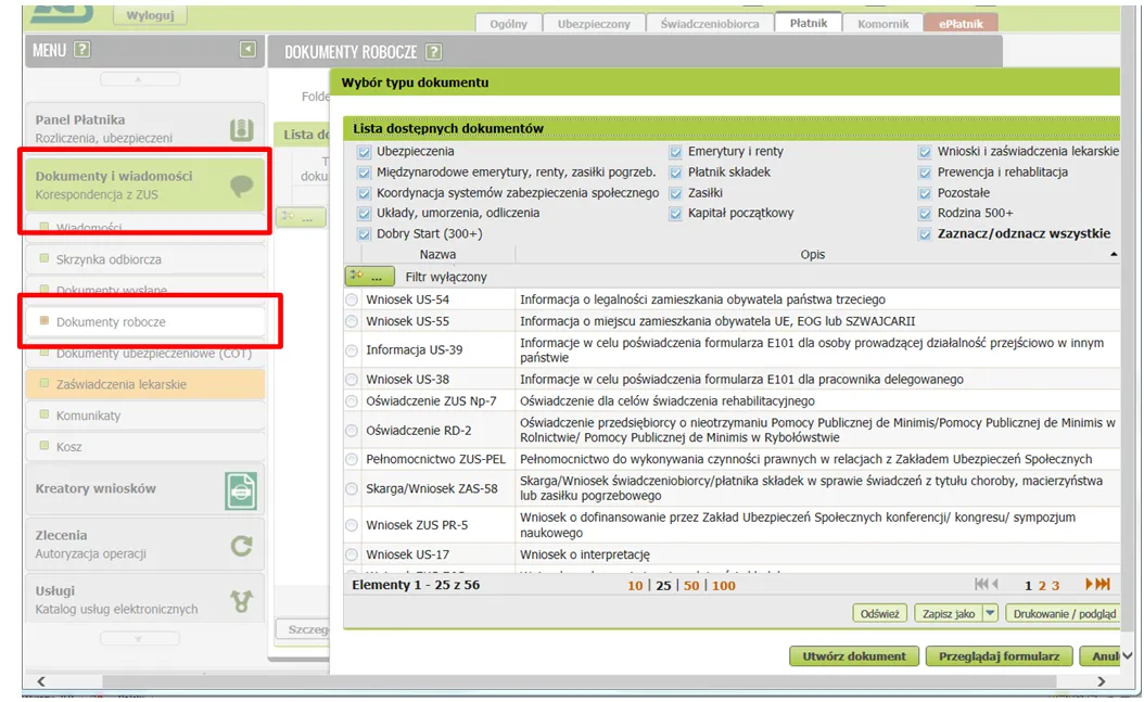 składanie wniosku ZUS placówka
