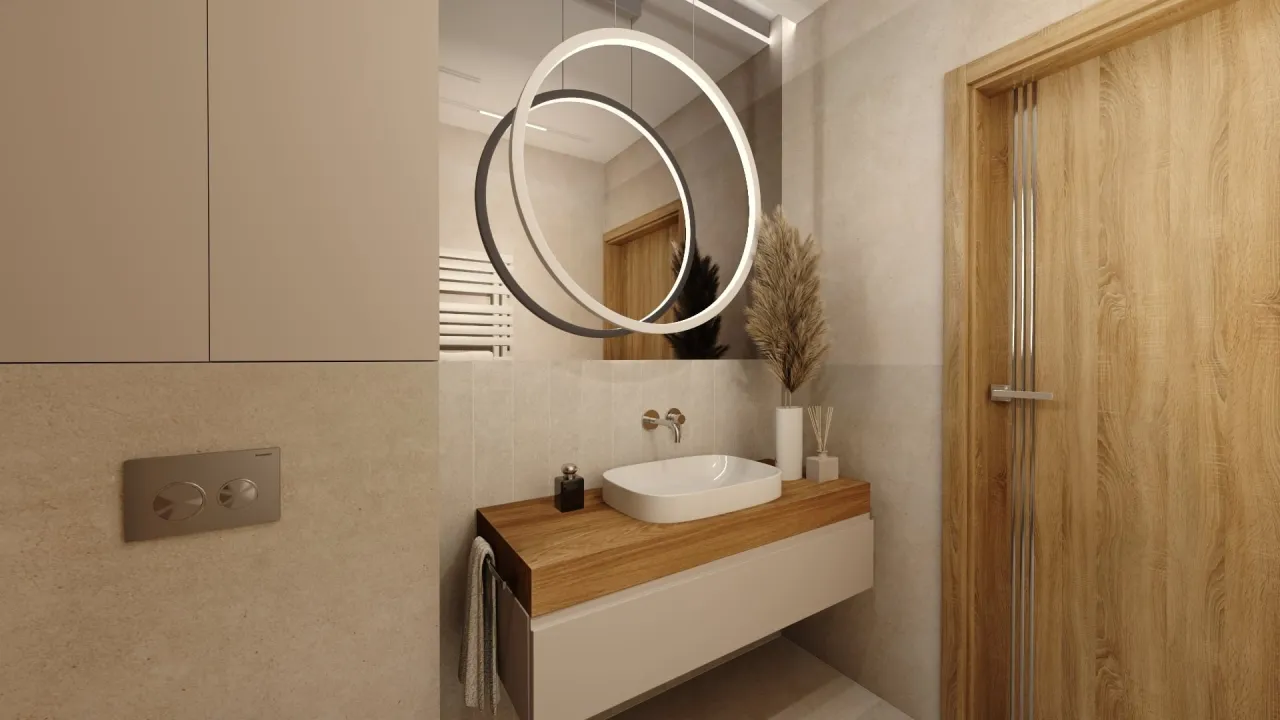 Wizualizacja nowoczesnej łazienki o powierzchni 5m&sup2;