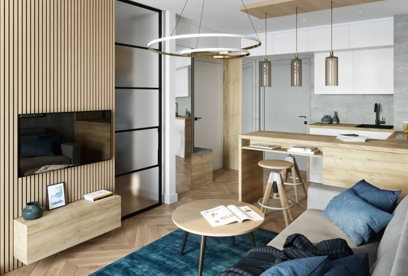 aranżacja nieustawnego salonu podział na strefy