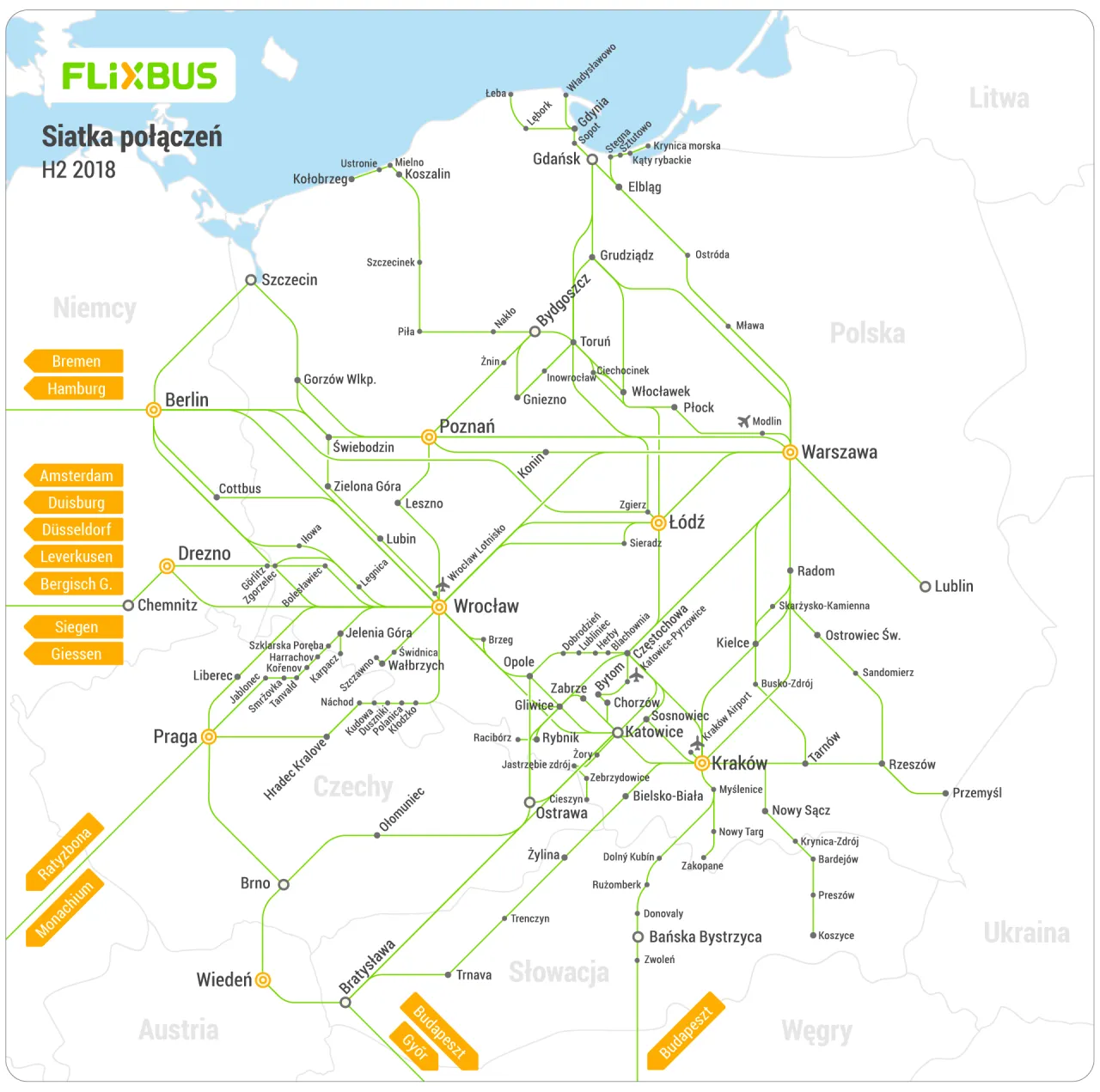 Flixbus Wrocław mapa przystank&oacute;w