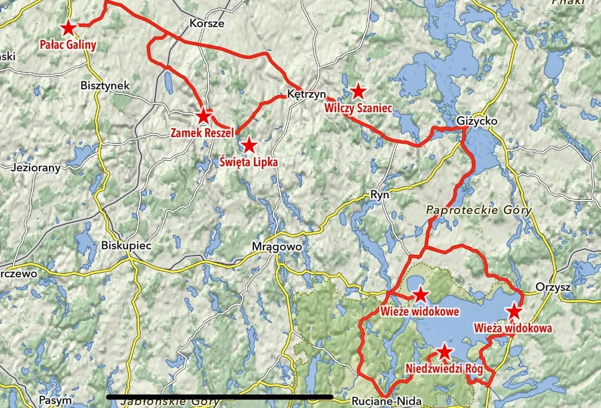 Mapa tras motocyklowych Mazury