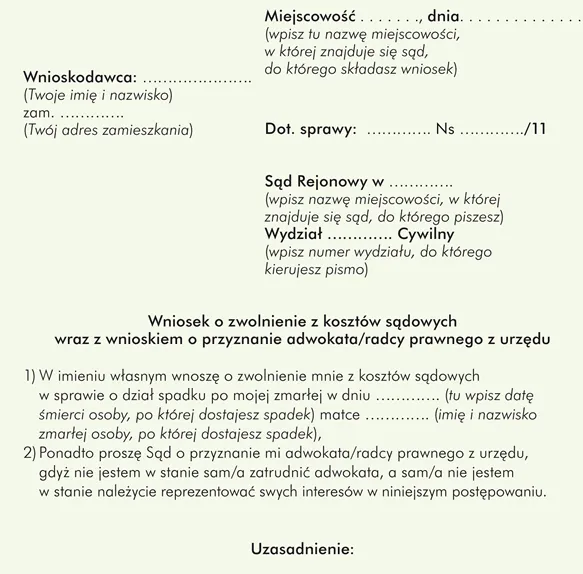 Wniosek o adwokata z urzędu wzór formularza
