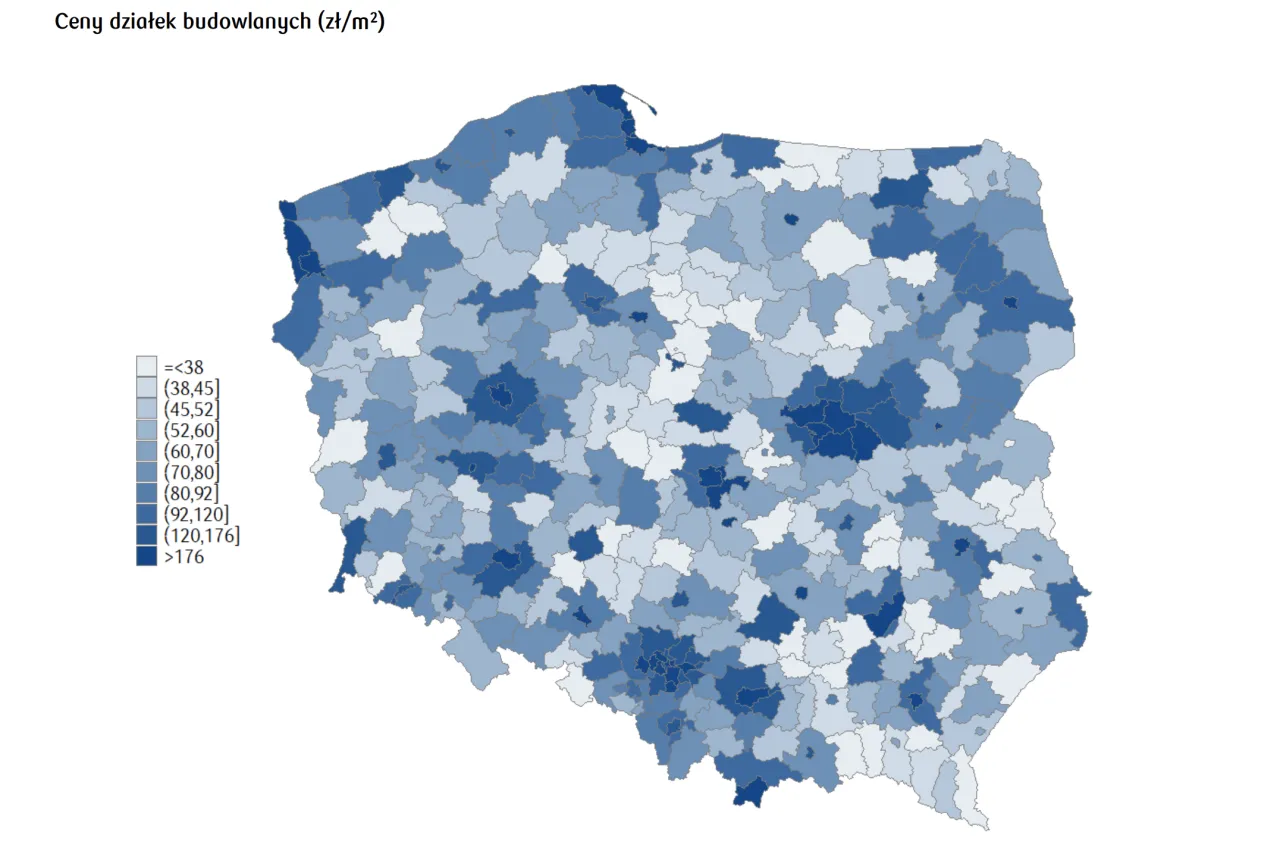 Mapa cen działek rekreacyjnych Polska
