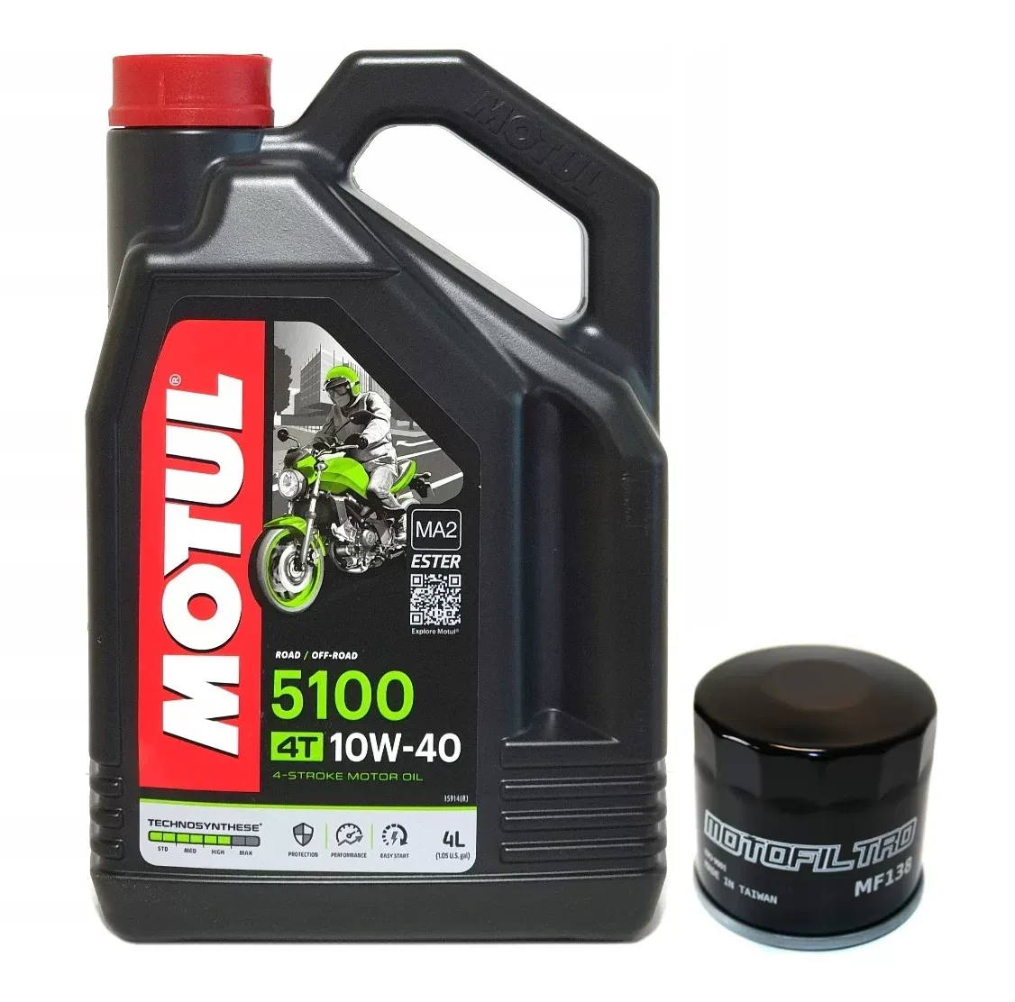 Motul 5100 10W40 butelka i silnik motocyklowy