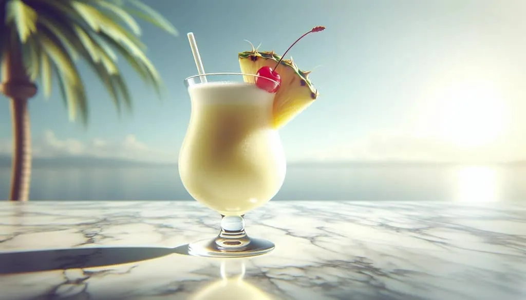 klasyczny drink Piña Colada w szklance z ananasem i parasolką