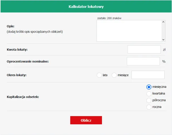 kalkulator lokat bankowych wzór