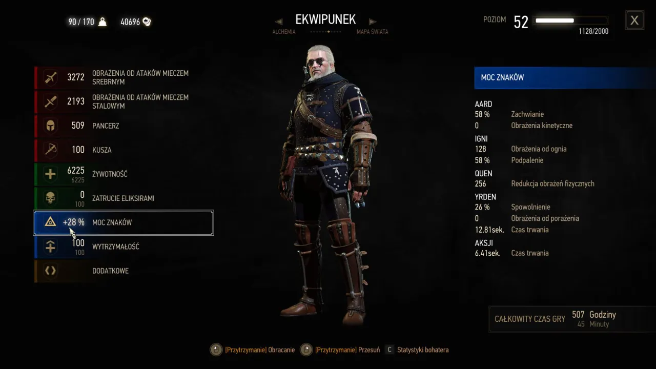 Wiedźmin 3 statystyki bohatera procent ukończenia czas gry