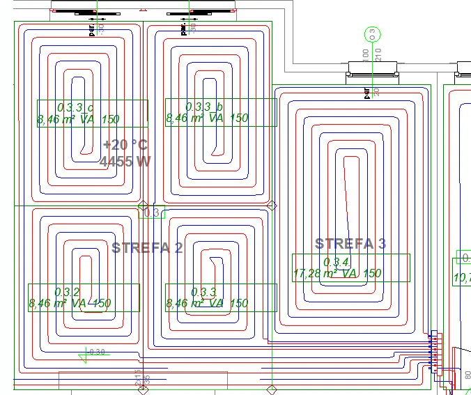 schemat rozstawu rur ogrzewania podłogowego