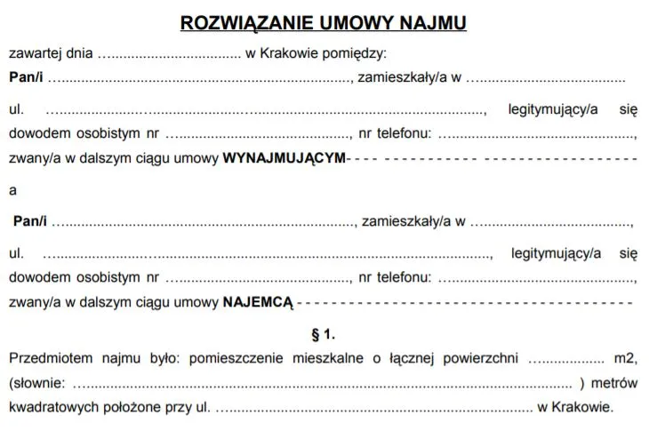 wzór wypowiedzenia umowy najmu mieszkania