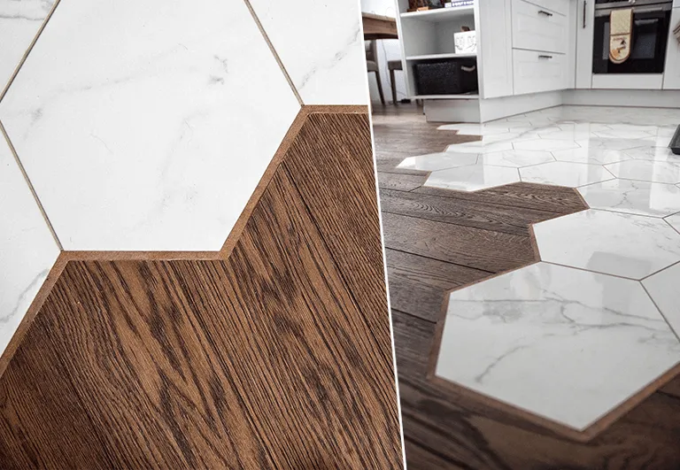 zbliżenie na różne rodzaje podłóg panele płytki drewno