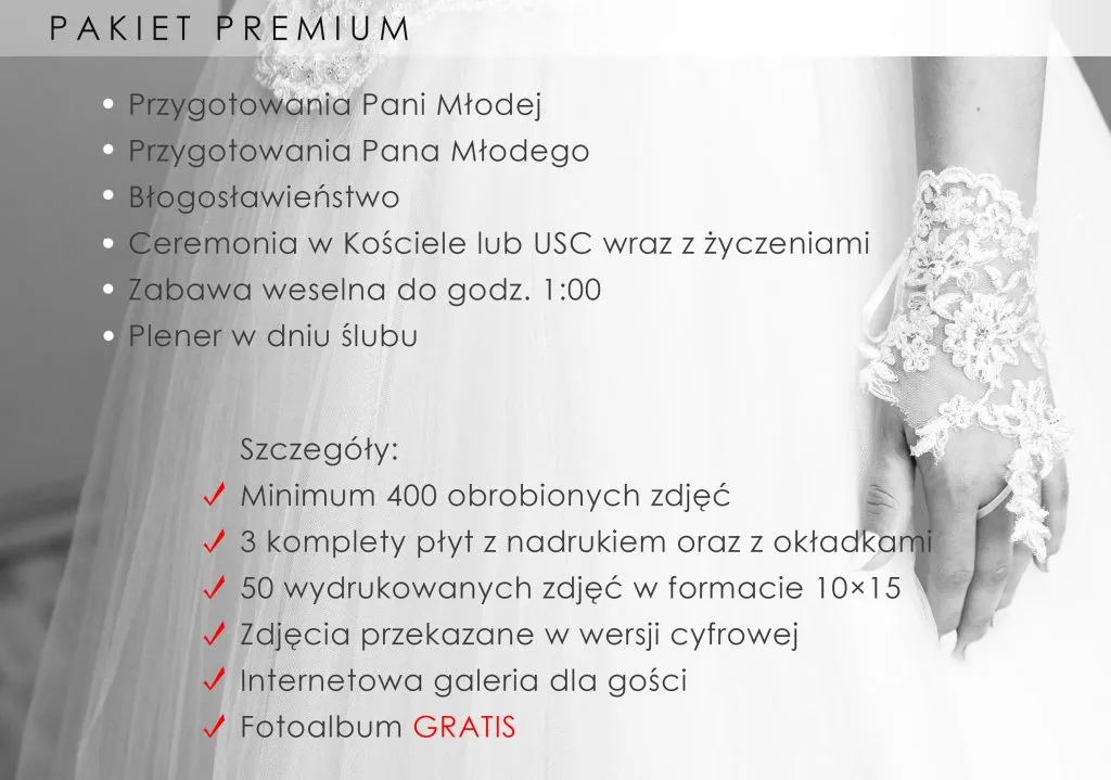 pakiety usług fotografa ślubnego