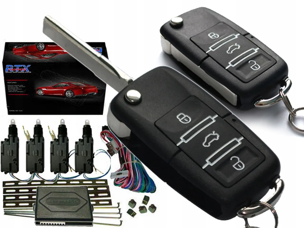 Zestaw do centralnego zamka z kluczykami. Czy centralny zamek może rozładowywać akumulator? Ten zestaw zawiera wszystko, co potrzebne do montażu.