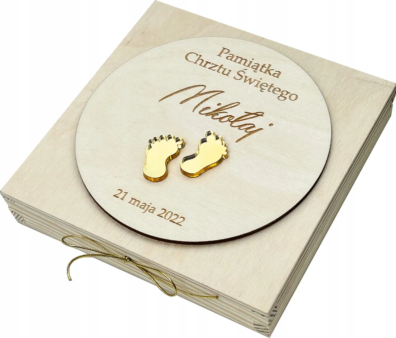 personalizowane drewniane pudełko na pieniądze na chrzest