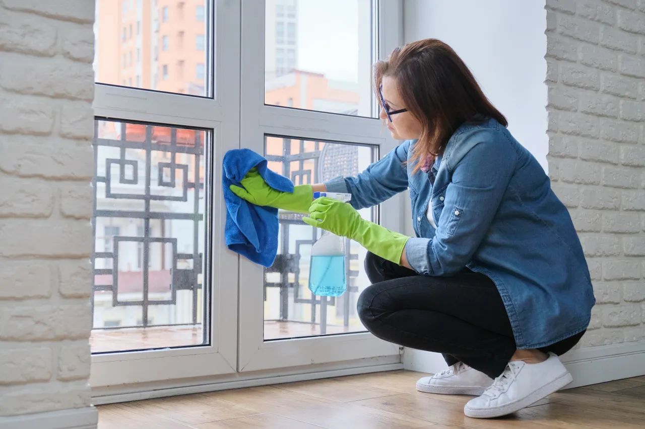 mycie okien pochmurny dzień