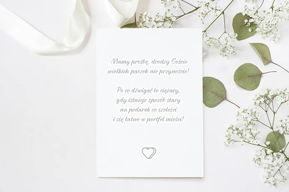 zaproszenie ślubne z prośbą zamiast kwiatów wierszyk