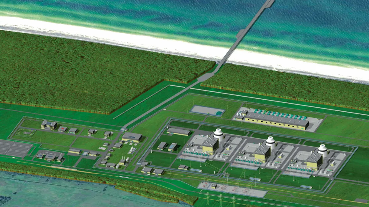 Wizualizacja elektrowni jądrowej lub schemat sieci przesyłowej