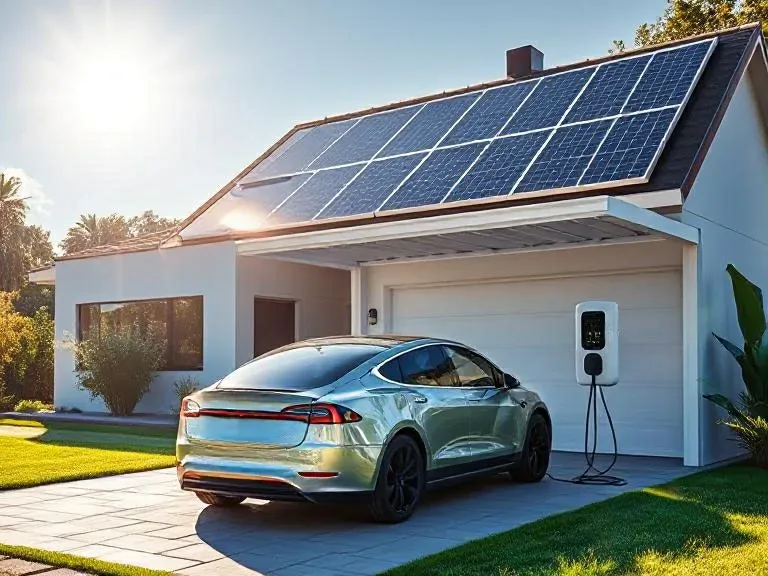 Tesla ładowana w Polsce na tle krajobrazu
