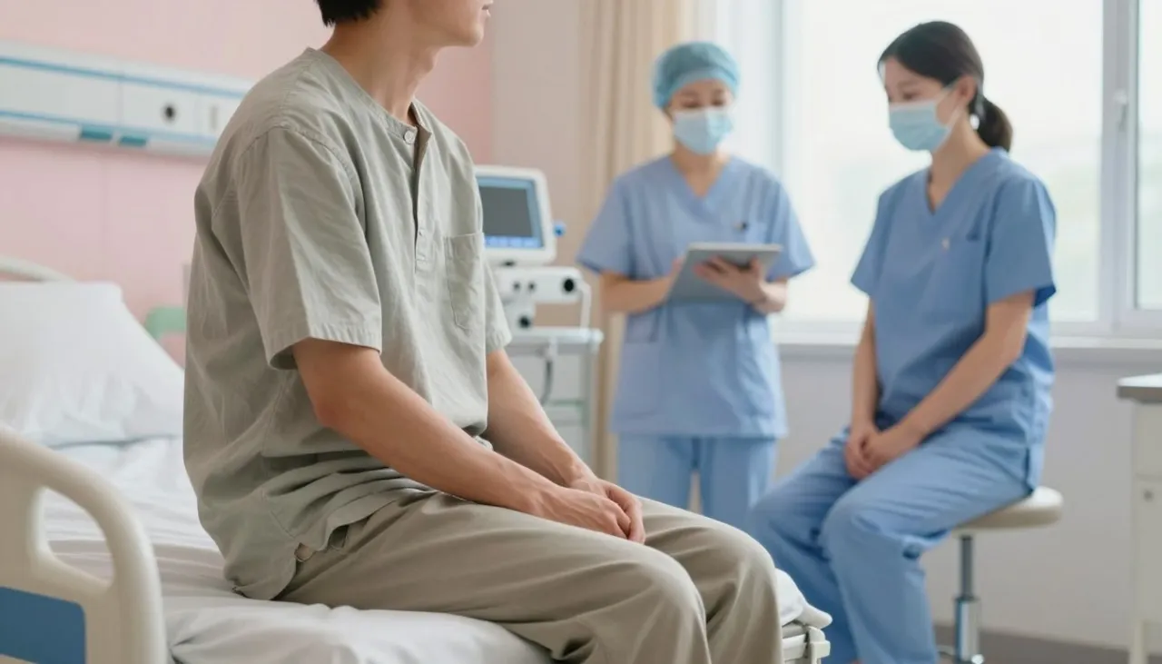 spokojny poranek przed wizytą u lekarza, osoba pije wodę