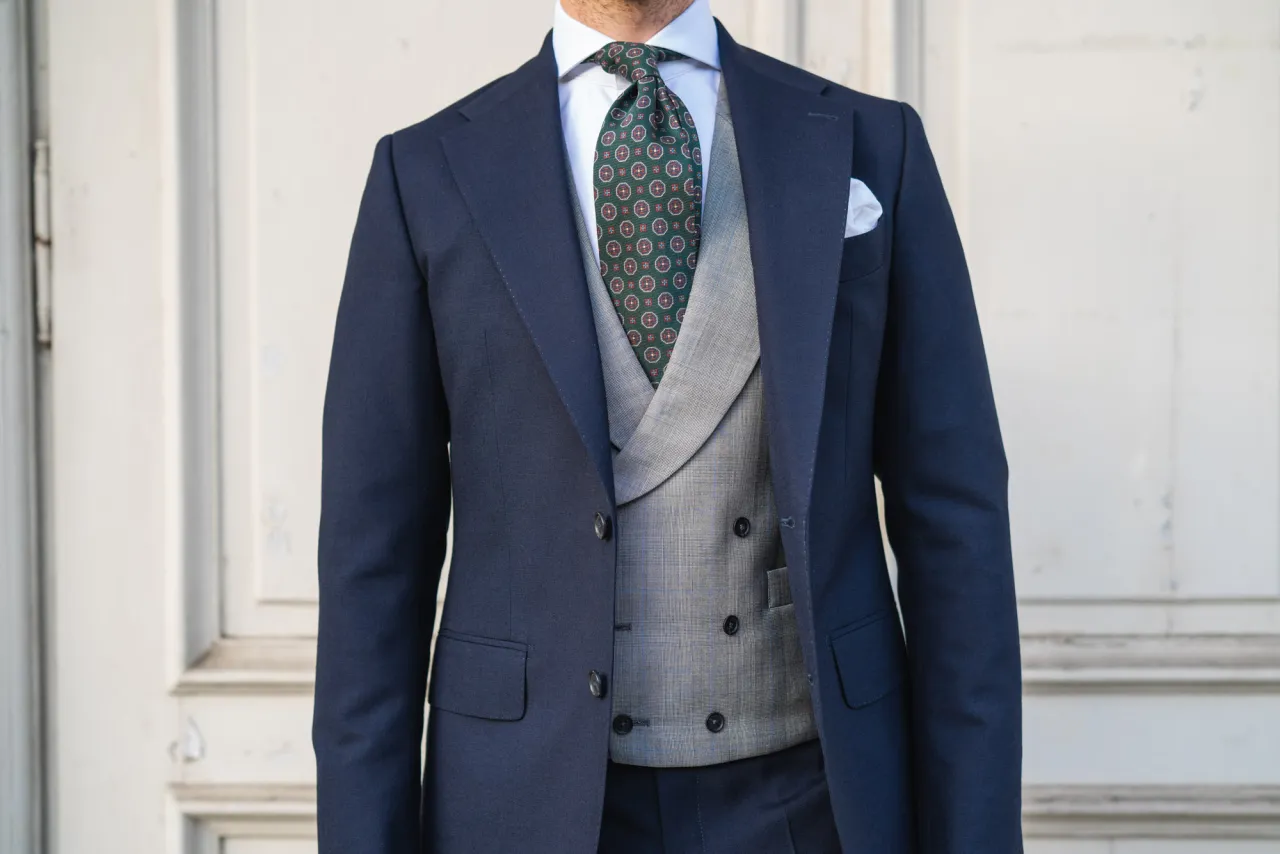 garnitur męski na wesele granatowy szary