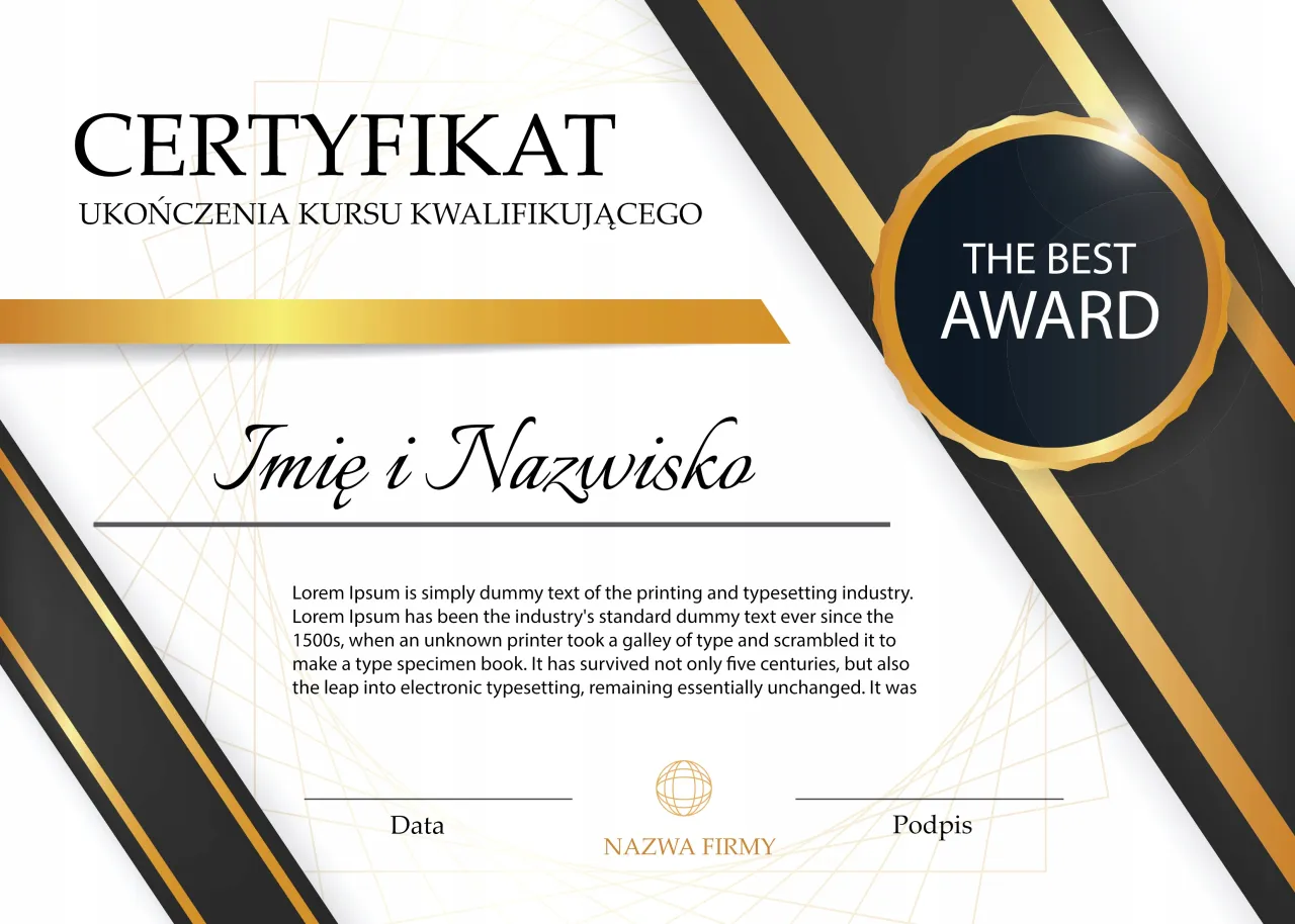 certyfikat profesjonalny dokument biznesowy