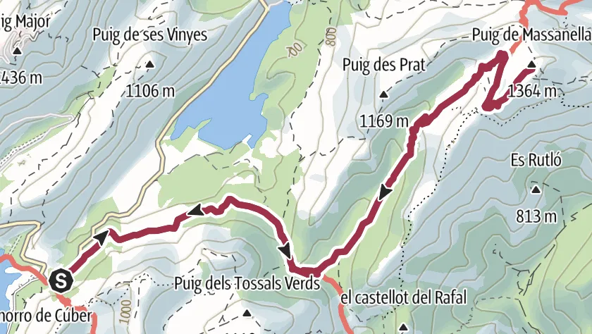 Wanderkarte Route Puig de Massanella von Stausee Cúber