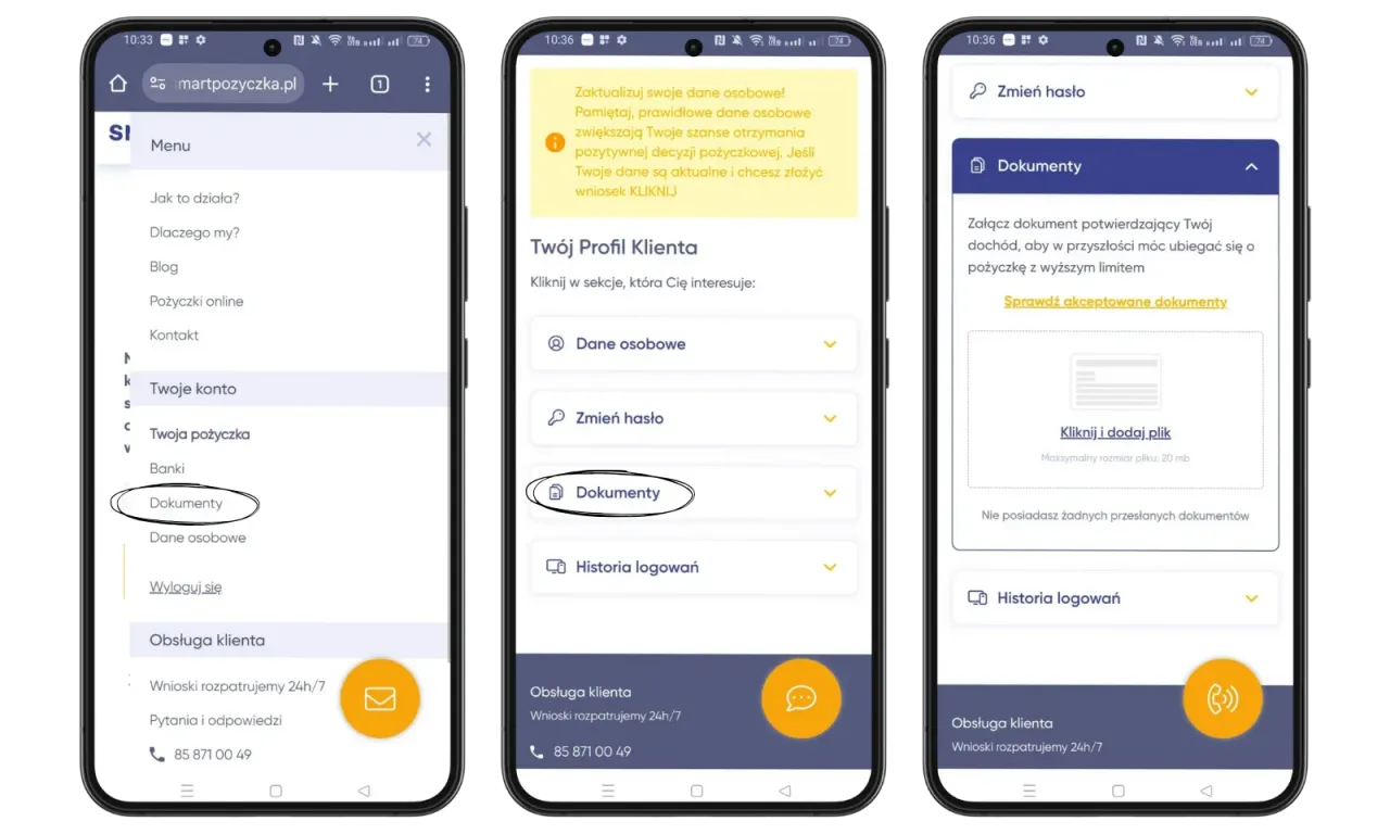 Zarządzaj dokumentami, by zwiększyć szanse na pożyczka kt&oacute;ra dostanie każdy. Dodaj doch&oacute;d, by ubiegać się o wyższy limit.