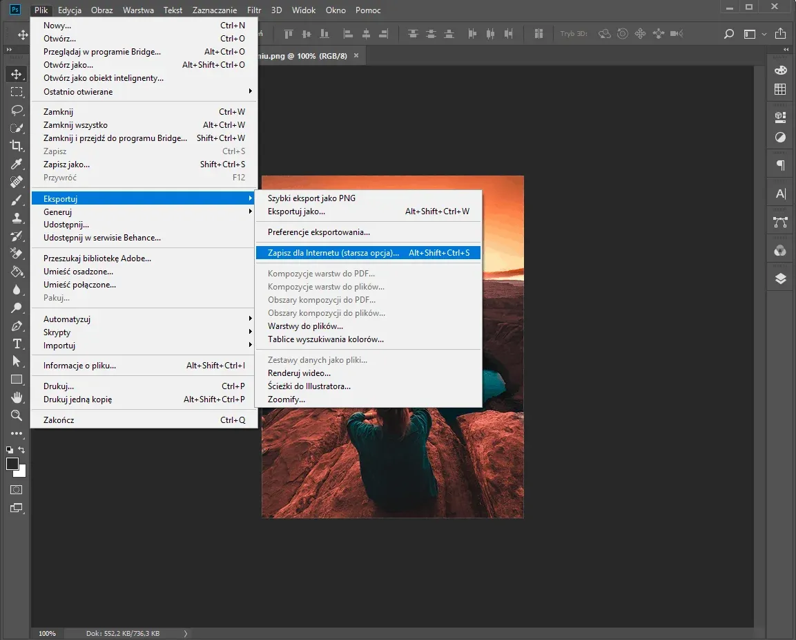 photoshop zapisz dla internetu gif optymalizacja