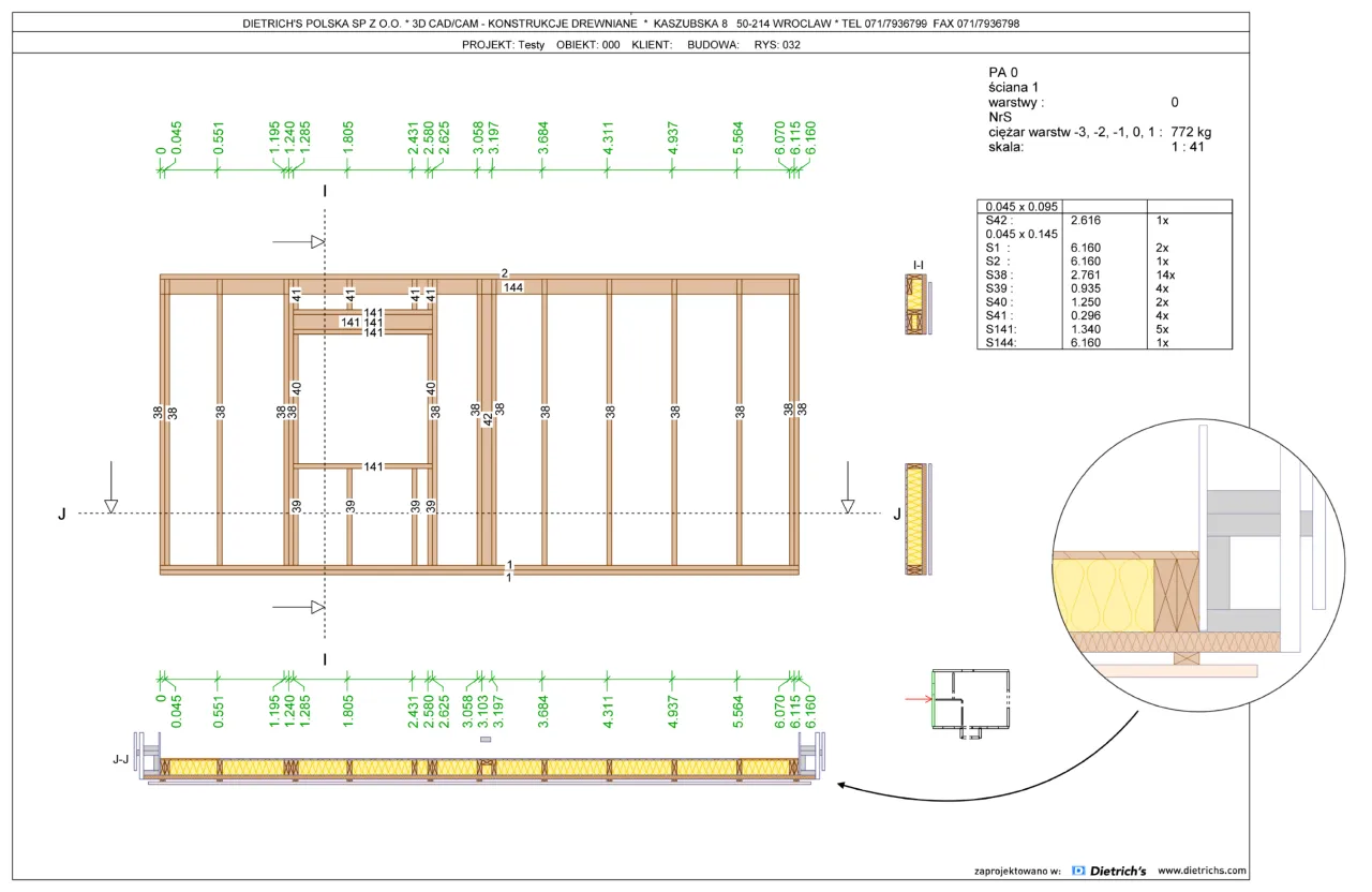 Ściana nośna w przekroju schemat budowlany