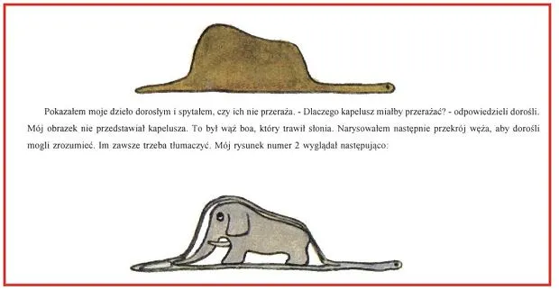 rysunek wąż słoń mały książę kapelusz