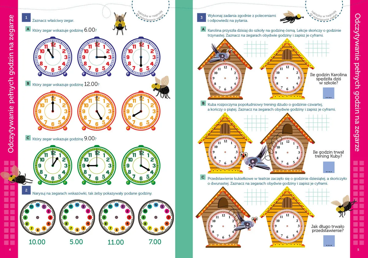 zegar z godzinami pracy stażysty, kalendarz z zaznaczonymi dniami