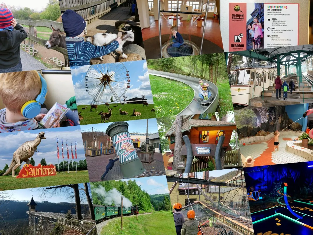 Familienausflug mit Kindern, verschiedene Attraktionen