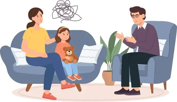 Rodzina rozmawiająca o zdrowiu psychicznym, wsparcie, świadomość