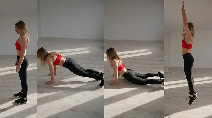 kobieta ćwicząca burpees w domu