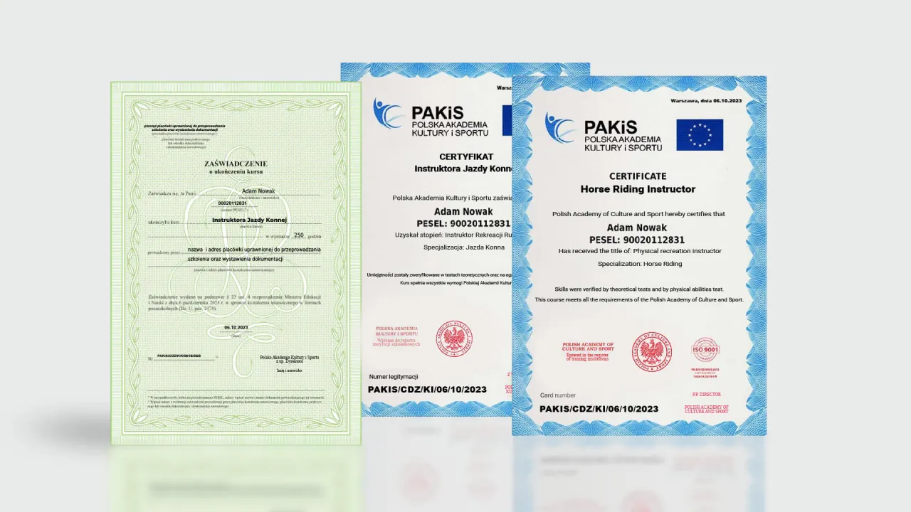 Por&oacute;wnanie certyfikat&oacute;w jeździeckich w Polsce, schemat uprawnień instruktorskich