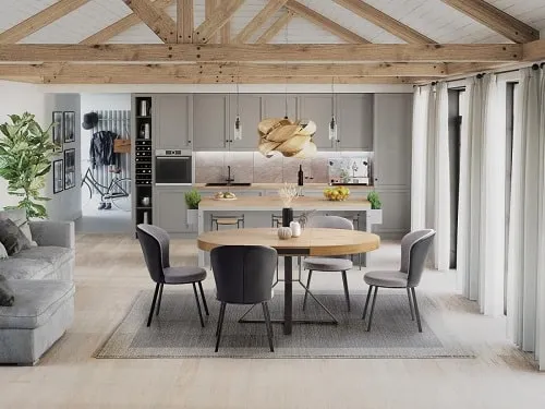 salon z otwartą kuchnią i jadalnią wydzielenie stref