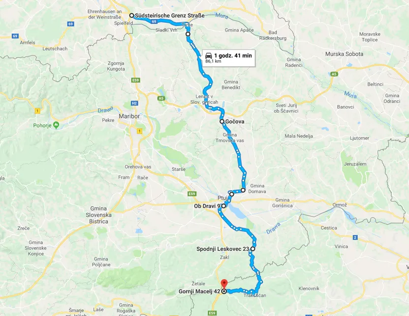 Mapa objazdu Słowenia Mureck Ptuj