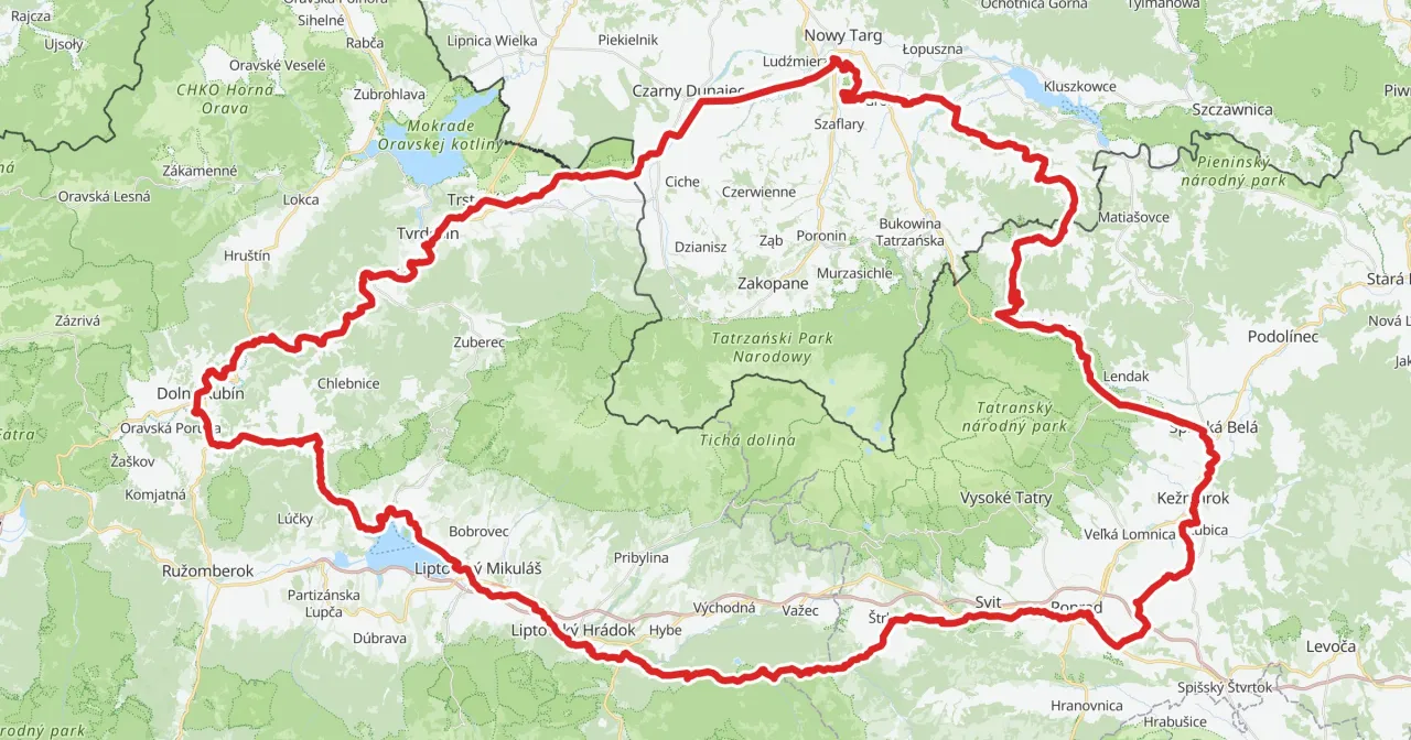 Mapa Szlaku Wokół Tatr z kilometrażem
