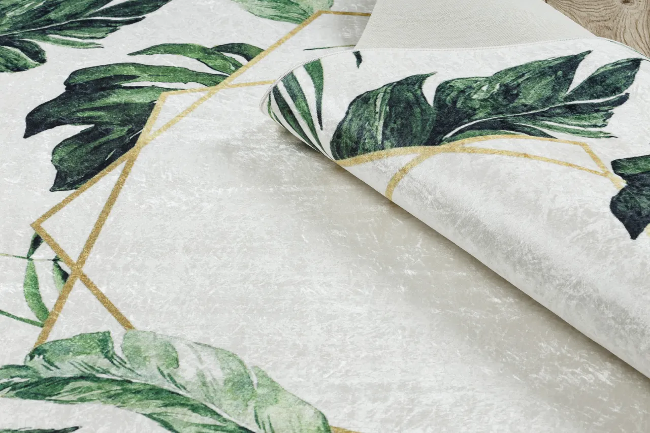 Dywan geometryczny roślinny abstrakcyjny białe meble