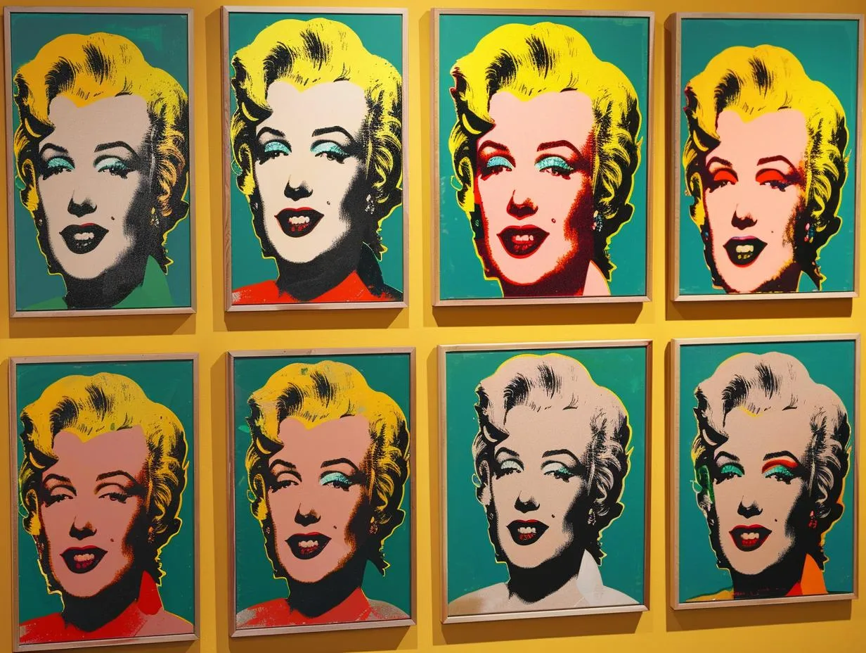 Osiem portretów Marilyn Monroe w stylu Andy'ego Warhola, każdy z inną paletą barw, tworzy ikoniczną serię.