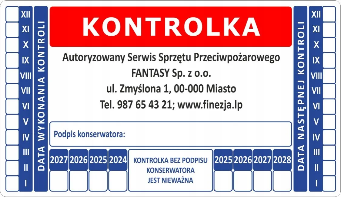 etykieta legalizacyjna gaśnicy samochodowej, pieczęć legalizacji gaśnicy