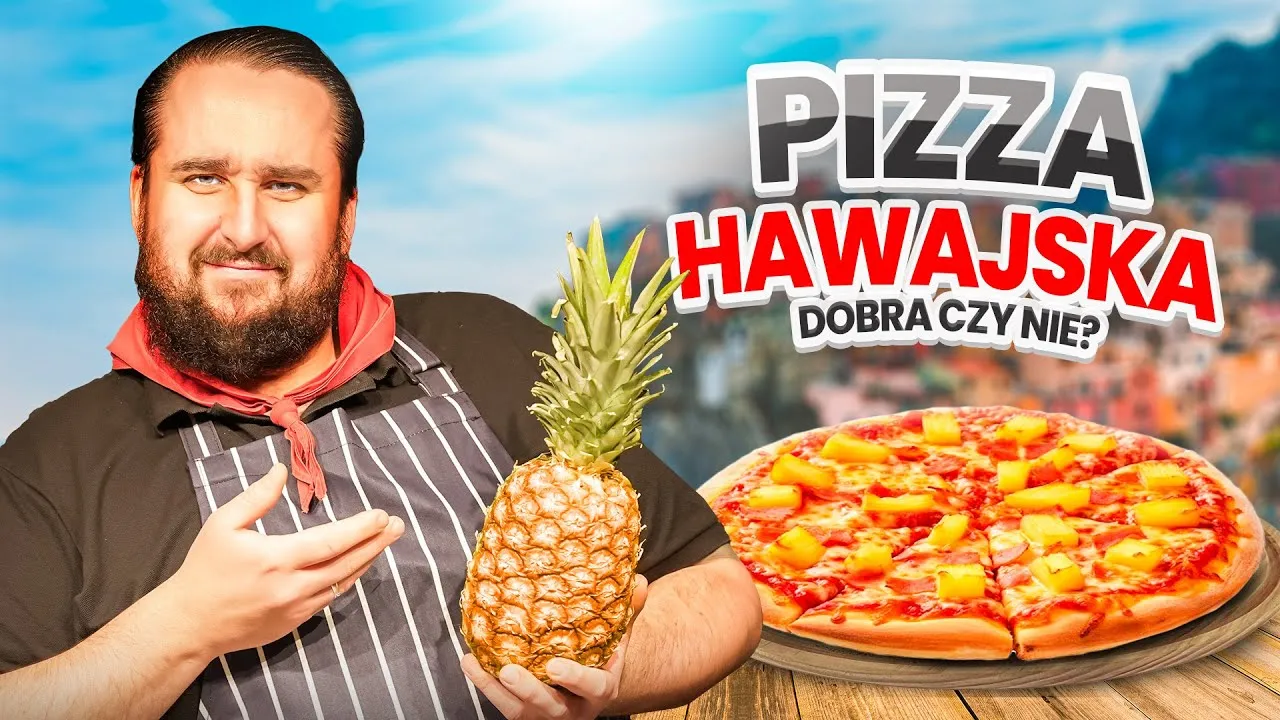 Szczęśliwa osoba jedząca pizzę hawajską