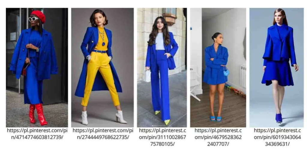 stylizacja color blocking chabrowy kombinezon i fuksjowe szpilki