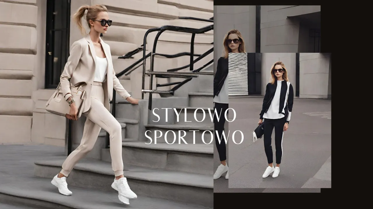 stylizacja sportowa z elegancką torebką i złotą biżuterią