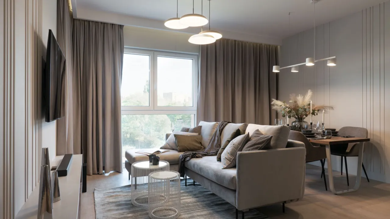 beżowy salon z kolorowymi dodatkami inspiracje