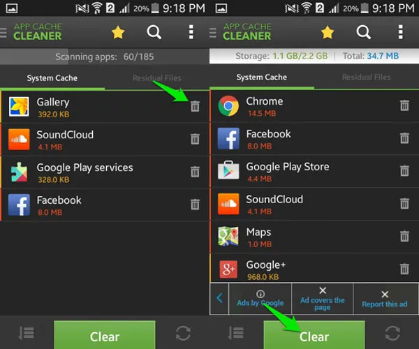 Ustawienia aplikacji Android, zarządzanie pamięcią podręczną